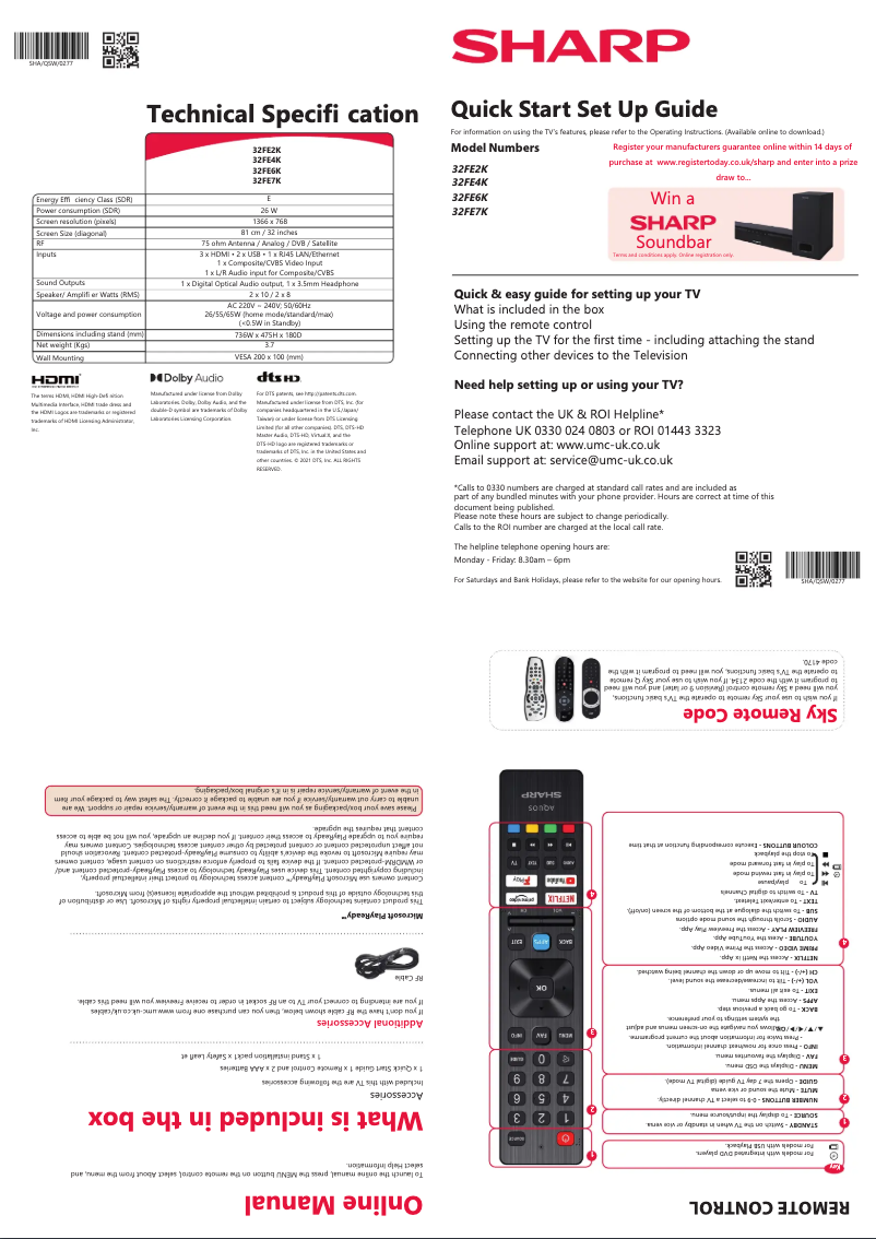 Page n°1 - Guide de démarrage rapide Sharp 32FE2K