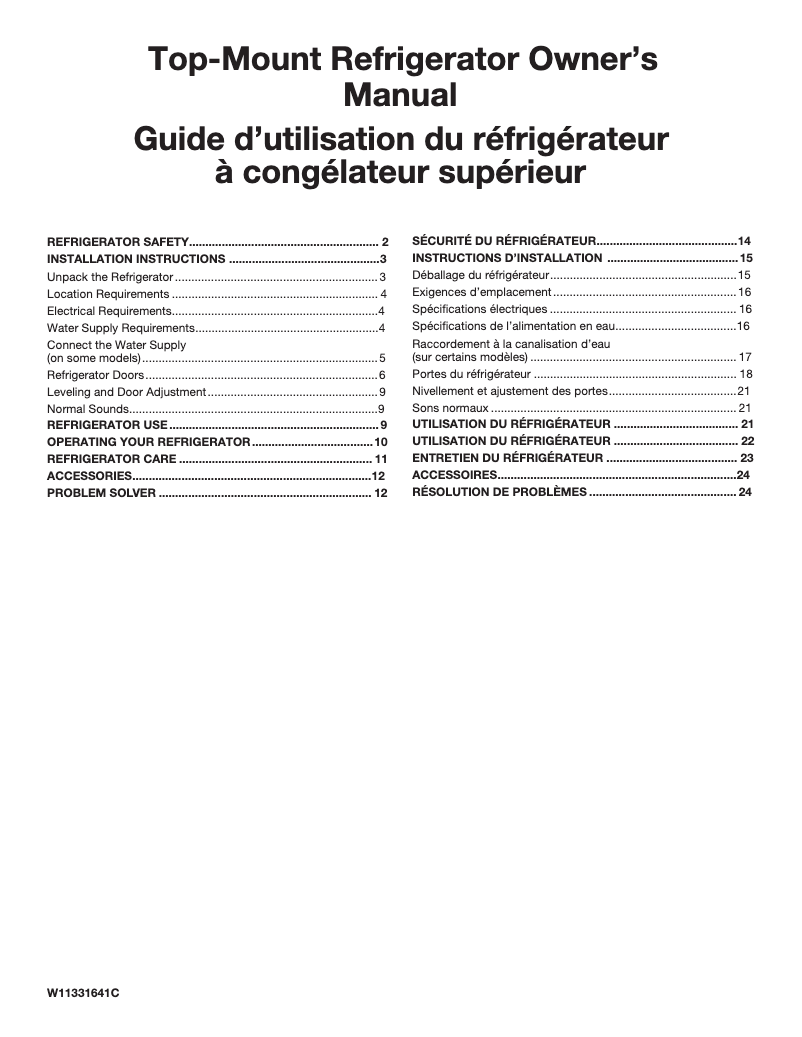 Image de la première page du manuel de l'appareil WRT313CZLW