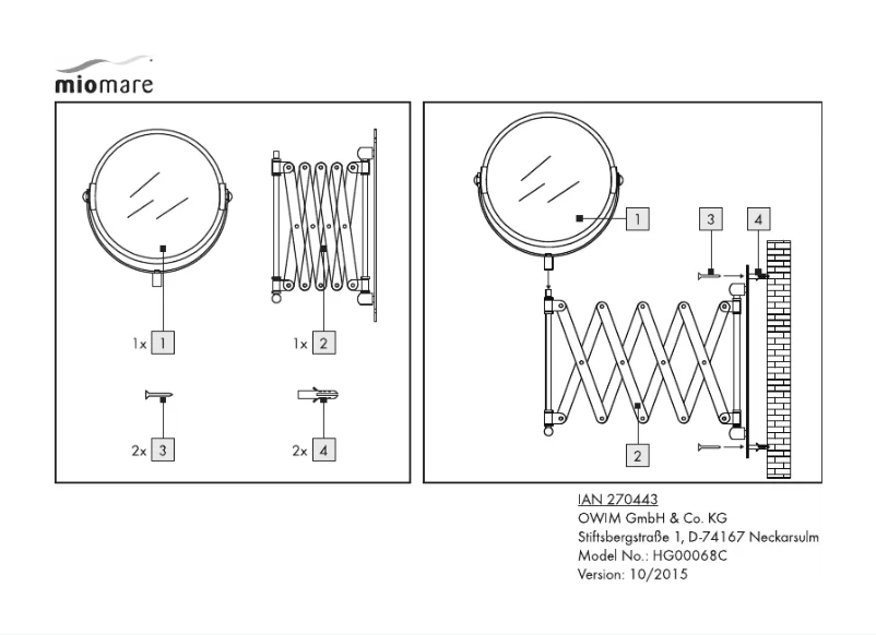 Page 1 de la notice Manuel utilisateur Miomare IAN 270443