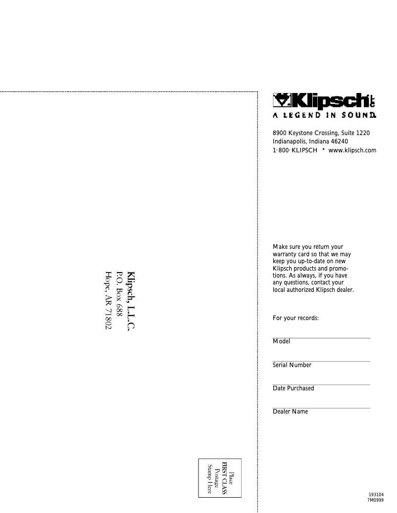 Page 1 de la notice Manuel utilisateur Klipsch LF-12