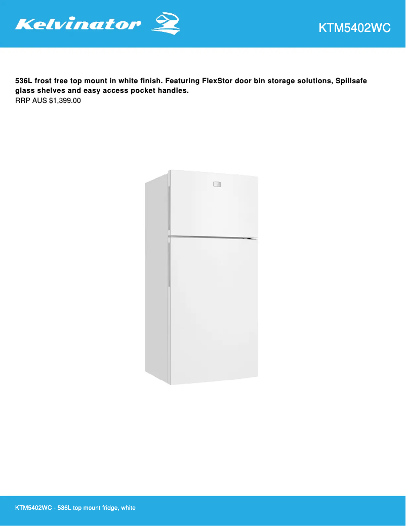 Page n°1 - Fiche technique Kelvinator KTM5402WC