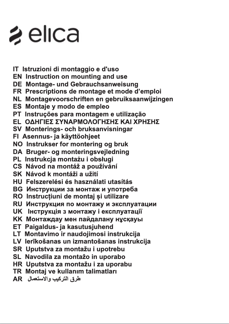 Page 1 de la notice Manuel utilisateur Elica PRF0167054