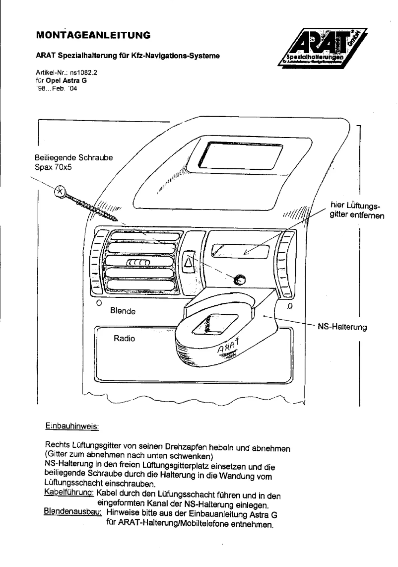 Page n°1 - Manuel utilisateur Arat NS1082.2