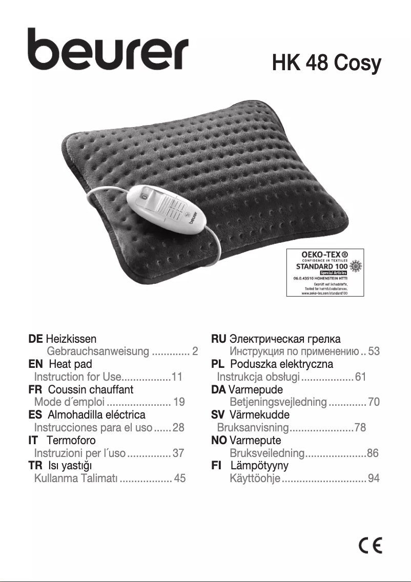 Page 1 de la notice Manuel d'utilisation et d'entretien Beurer HK 48 Sofa