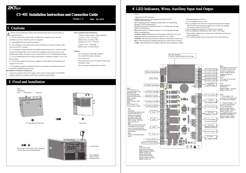 Page 1 de la notice Guide d'installation ZKTeco C3-400