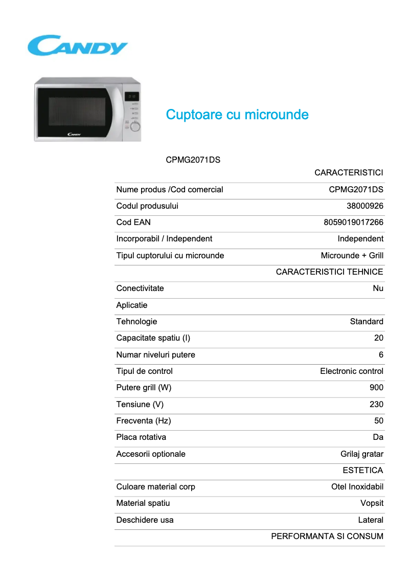 Page n°1 - Manuel utilisateur Candy CPMG2071DS