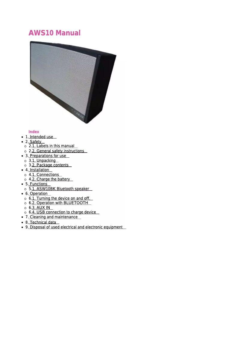 Image de la première page du manuel de l'appareil AWS10