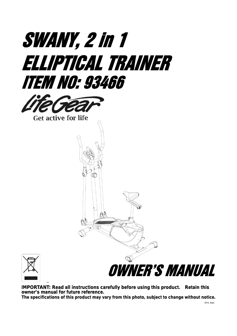 Image de la première page du manuel de l'appareil Swany 2 in 1 Elliptical Trainer 93466