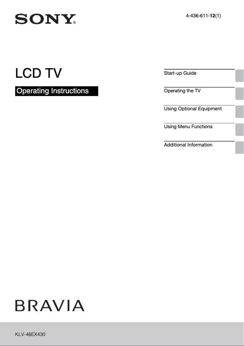 Page n°1 - Manuel utilisateur Sony Bravia KLV-46EX430