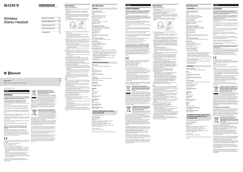 Page 1 de la notice Manuel utilisateur Sony MDR-1RBT