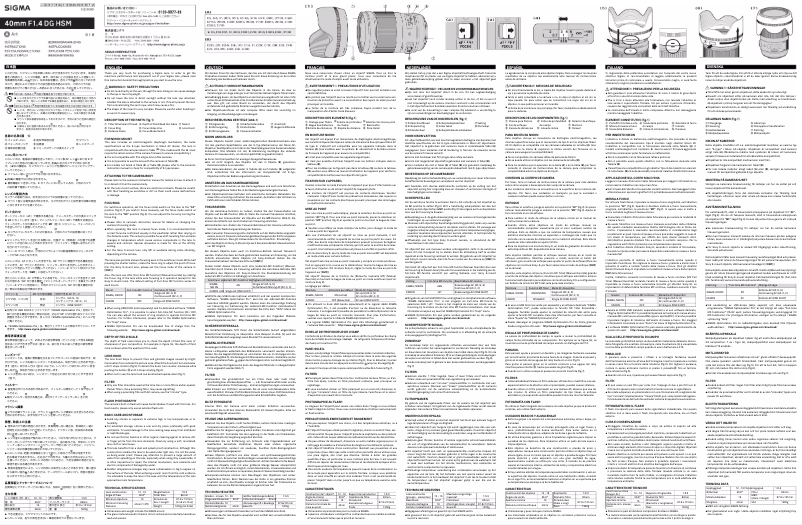 Page 1 de la notice Manuel utilisateur Sigma 40mm f/1.4 DG HSM Art Canon