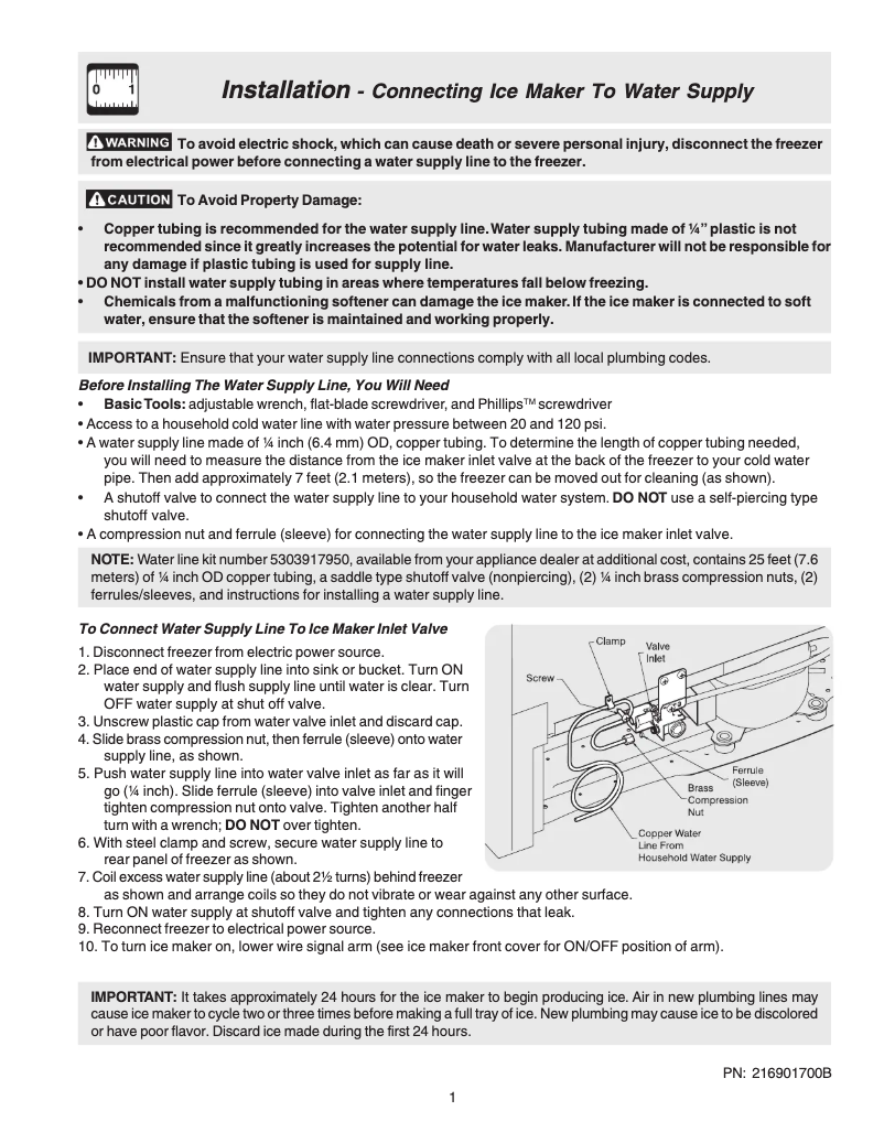 Page 1 de la notice Guide d'installation Frigidaire AFFU2068DW