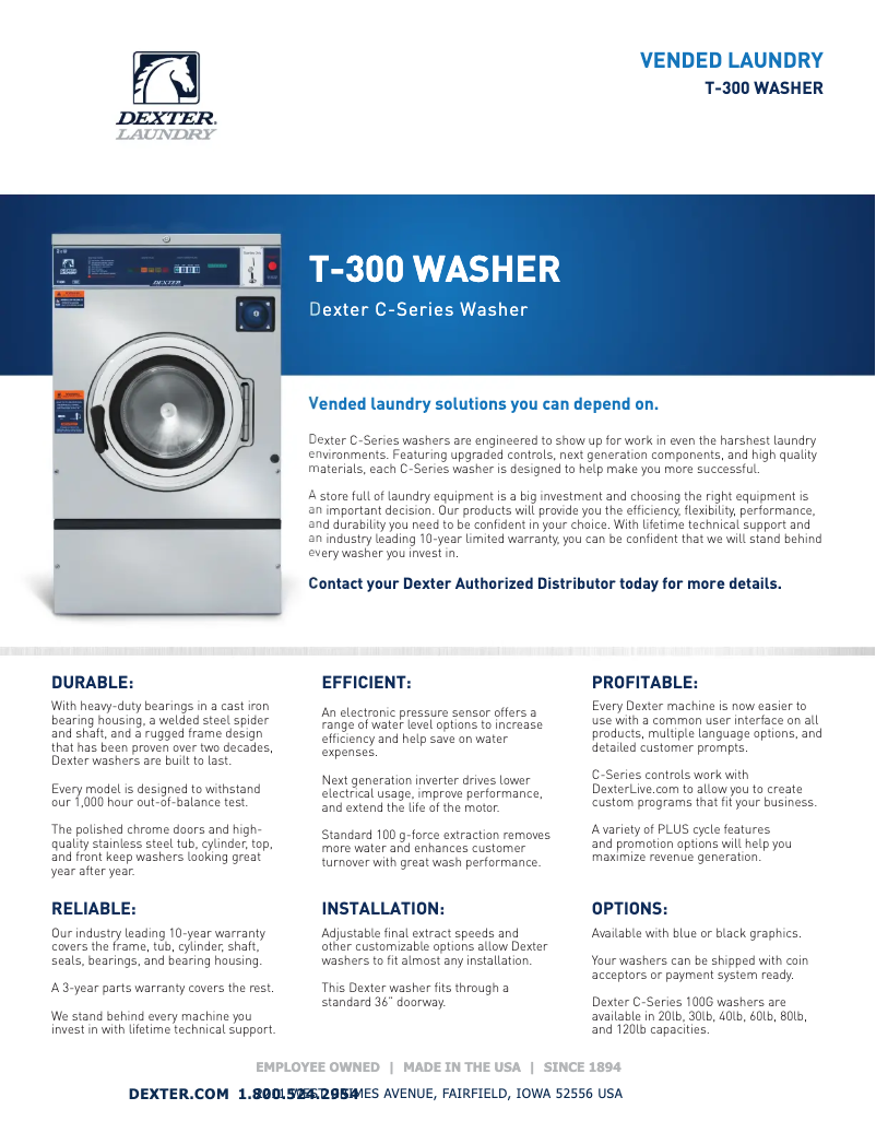 Page 1 de la notice Fiche technique Dexter Laundry T-300
