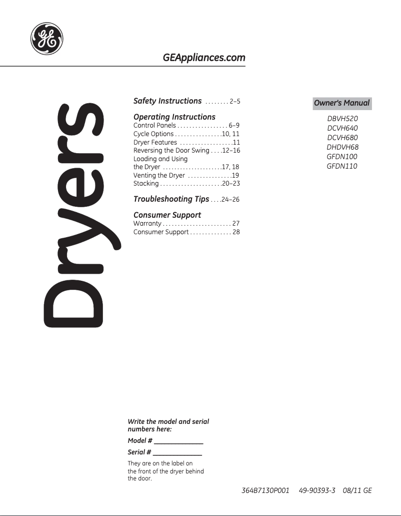 Image de la première page du manuel de l'appareil DCVH680EJWW