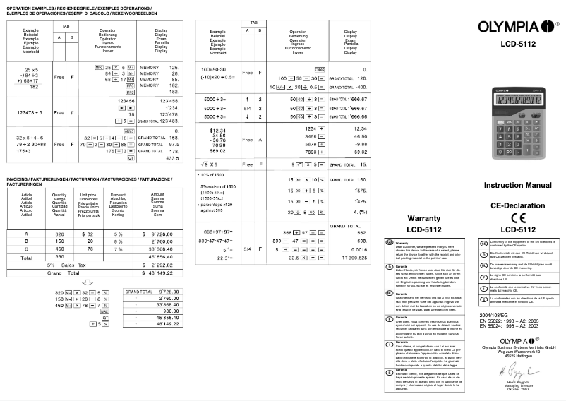 Page 1 de la notice Manuel utilisateur Olympia LCD 5112