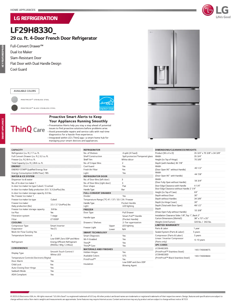 Page 1 de la notice Fiche technique LG LF29H8330D