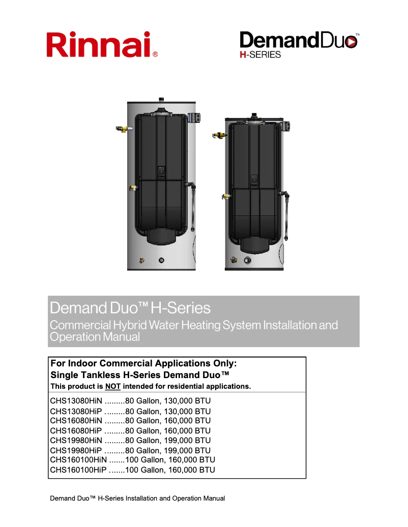 Page n°1 - Guide d'installation Rinnai CHS13080HiN