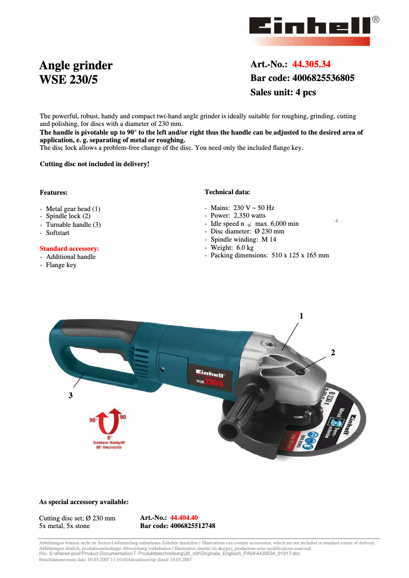 Image de la première page du manuel de l'appareil WSE 230/5