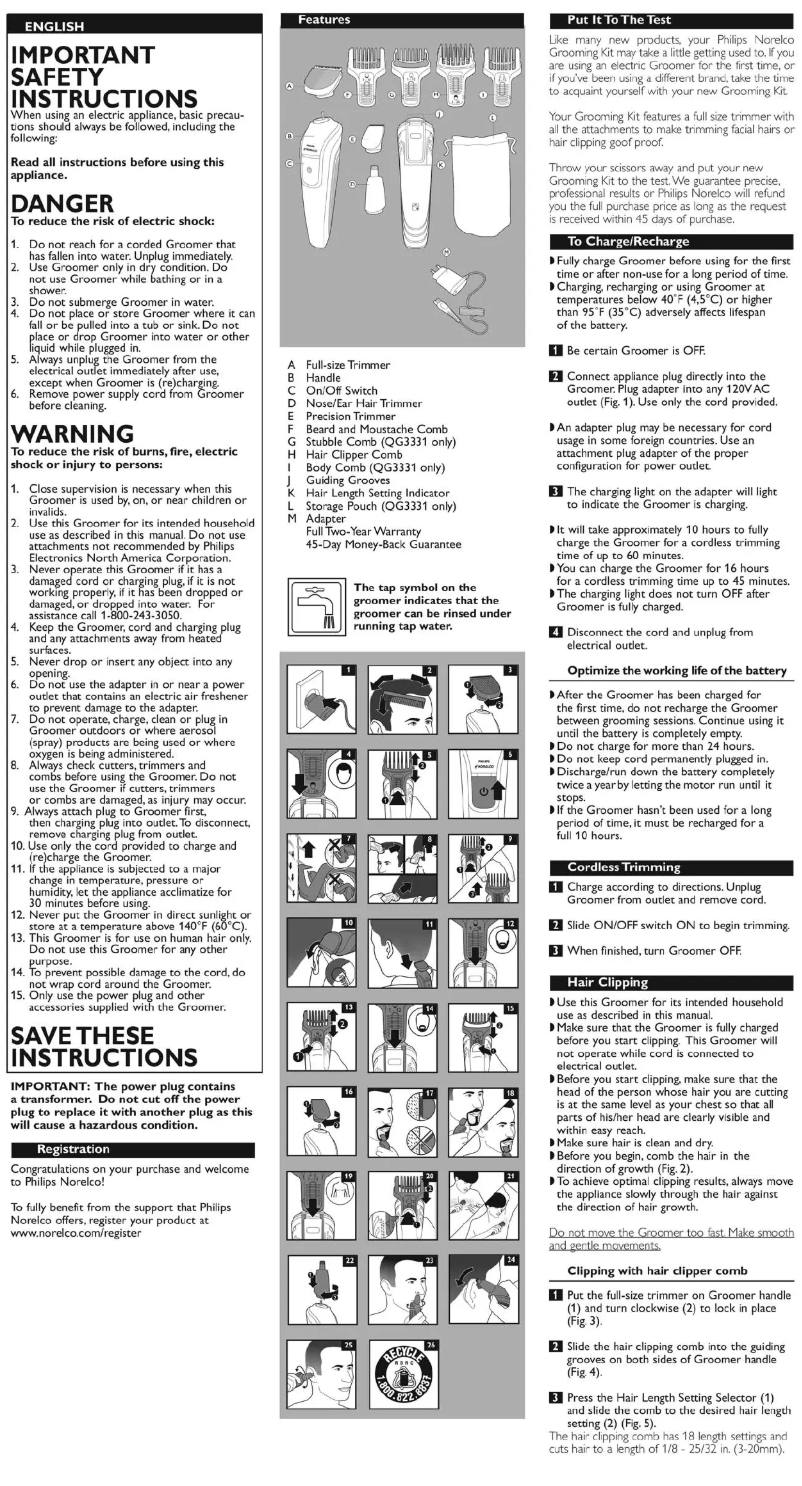 Page 1 de la notice Manuel utilisateur Philips Series 3000 QG3330