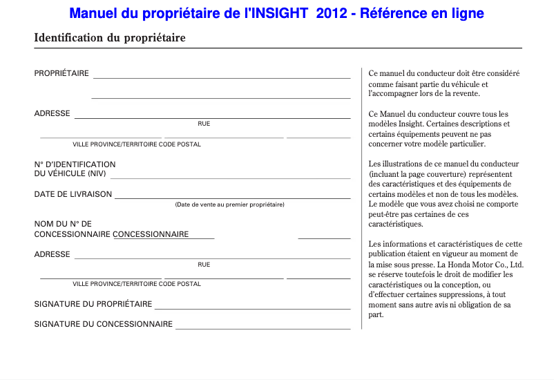 Página 1 del manual Manual de usuario Honda Insight (2012)