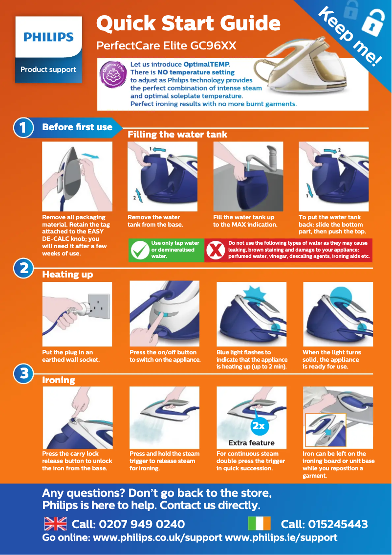 Page 1 de la notice Guide de démarrage rapide Philips PerfectCare Elite GC9635