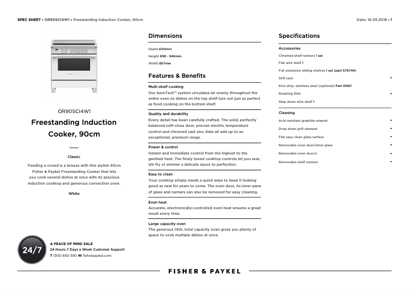 Page n°1 - Fiche technique Fisher & Paykel OR90SCI4W1