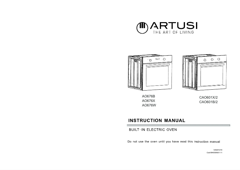 Page 1 de la notice Manuel utilisateur Artusi CAO601