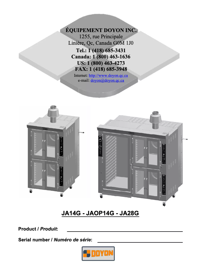 Page 1 de la notice Manuel utilisateur Doyon JA28G