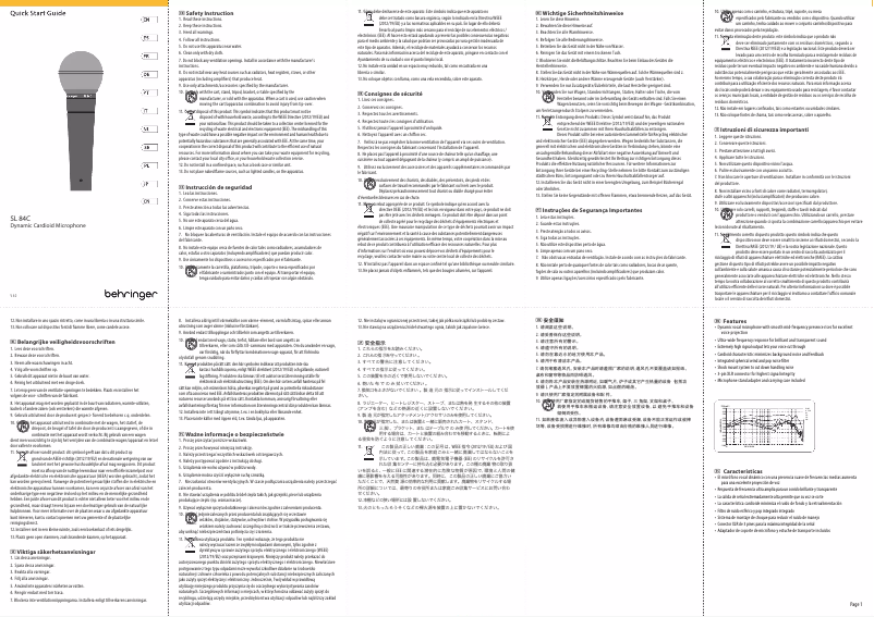 Page n°1 - Guide de démarrage rapide Behringer SL 84C