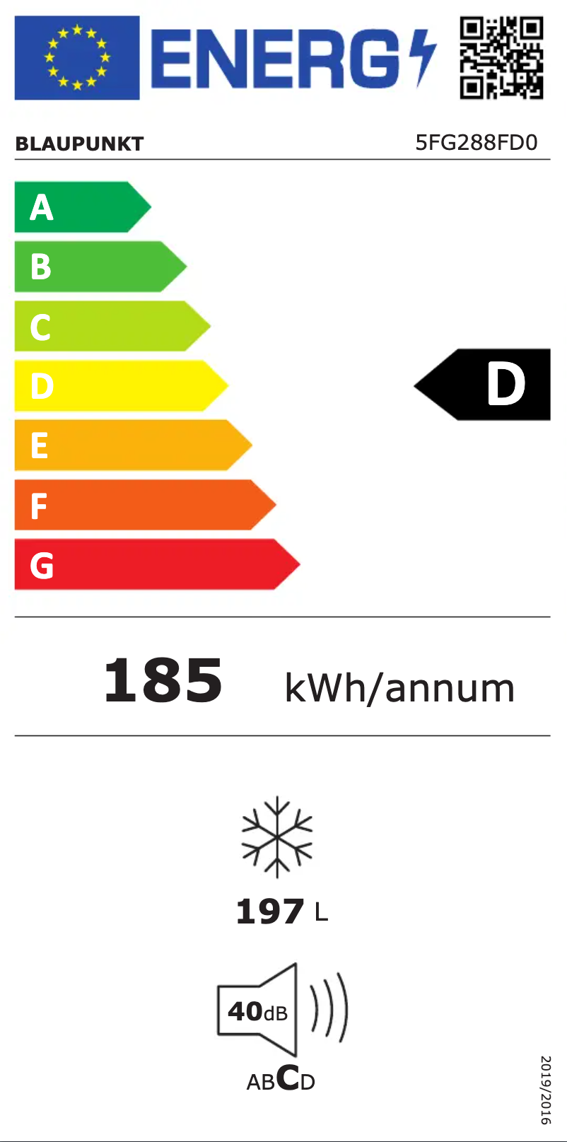 Page 1 de la notice Label énergétique Blaupunkt 5FG288FD0