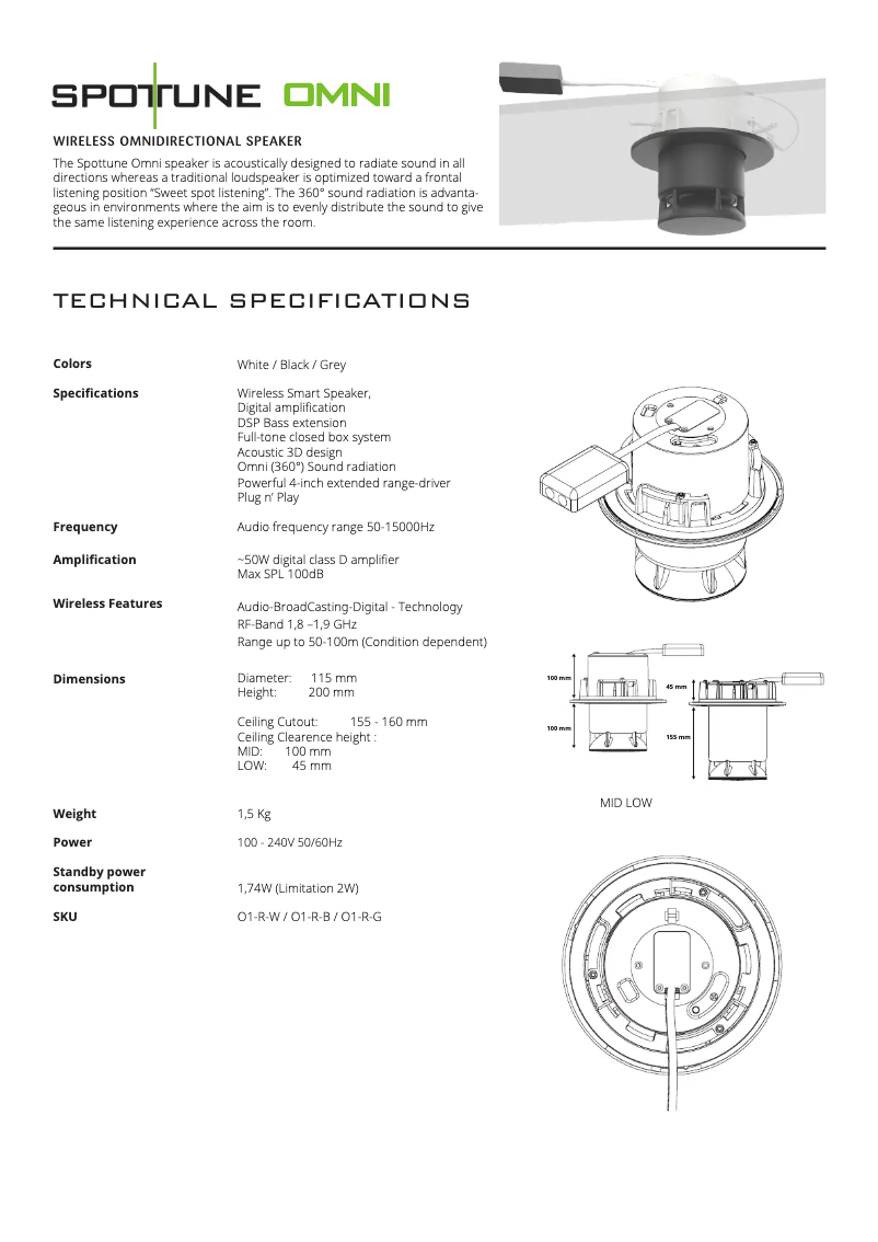 Page 1 de la notice Fiche technique Monacor OMNI-REC/WS