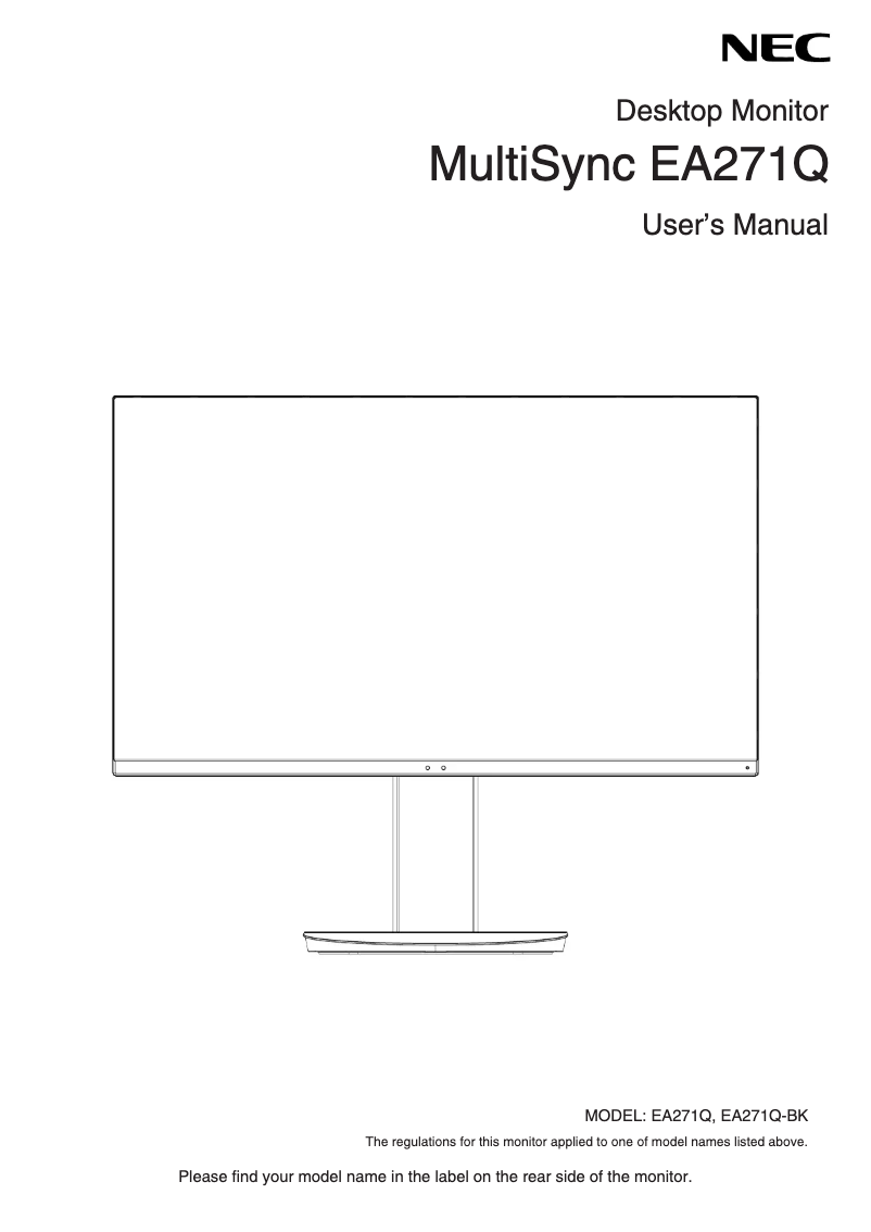 Page n°1 - Manuel utilisateur Sharp MultiSync EA271Q