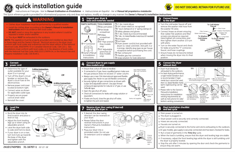 Page n°1 - Manuel utilisateur GE GHDS365EFRR