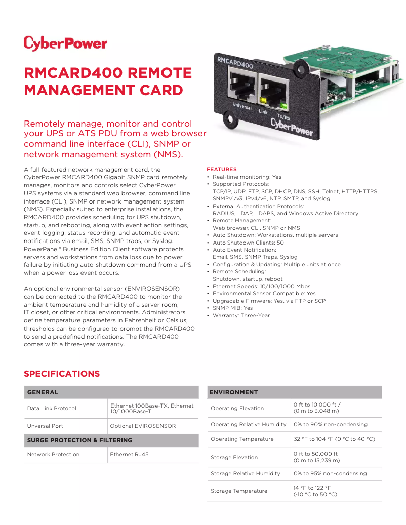 Page n°1 - Fiche technique CyberPower RMCARD400