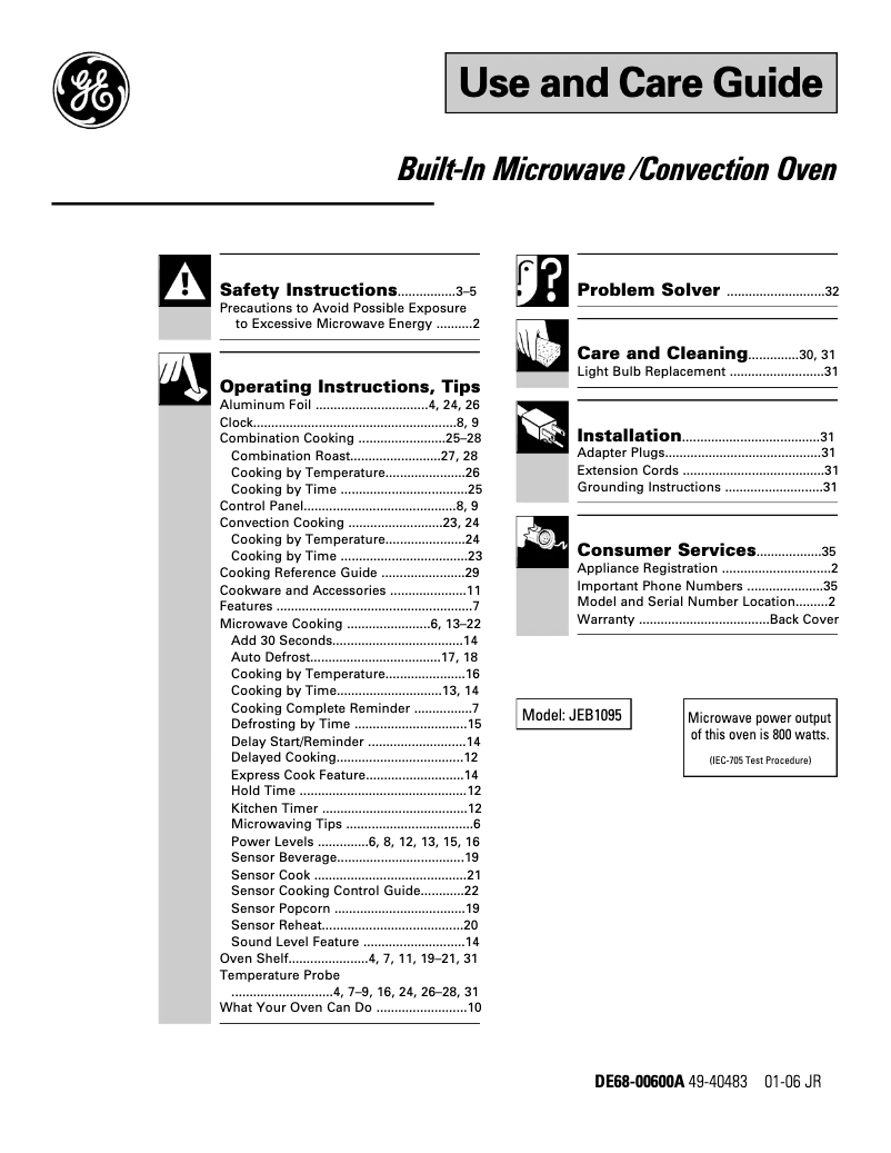 Image de la première page du manuel de l'appareil Profile JEB1095WB