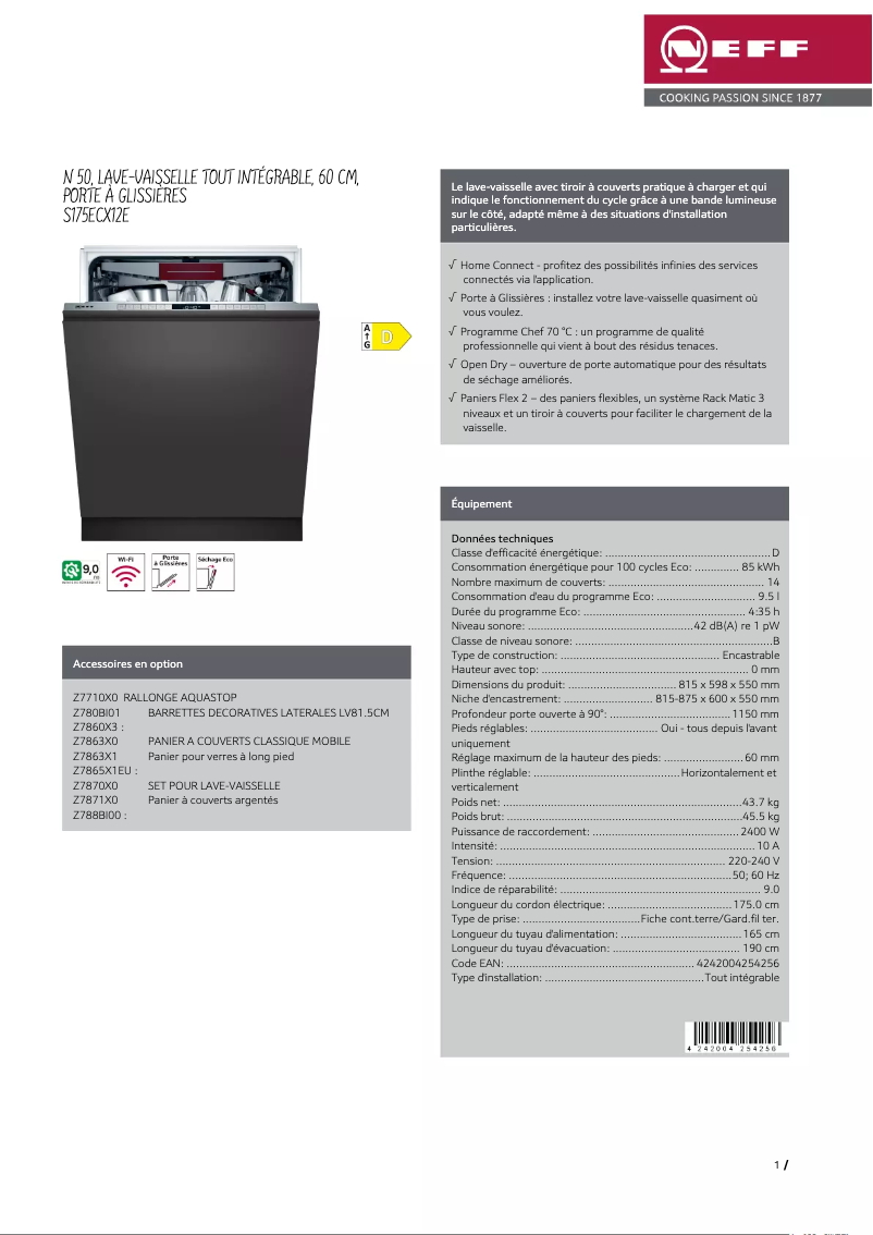 Page n°1 - Fiche technique Neff S175ECX12E