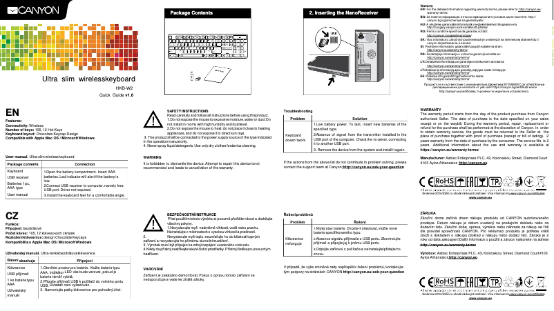 Page 1 de la notice Manuel utilisateur Canyon CNS-HKBW2