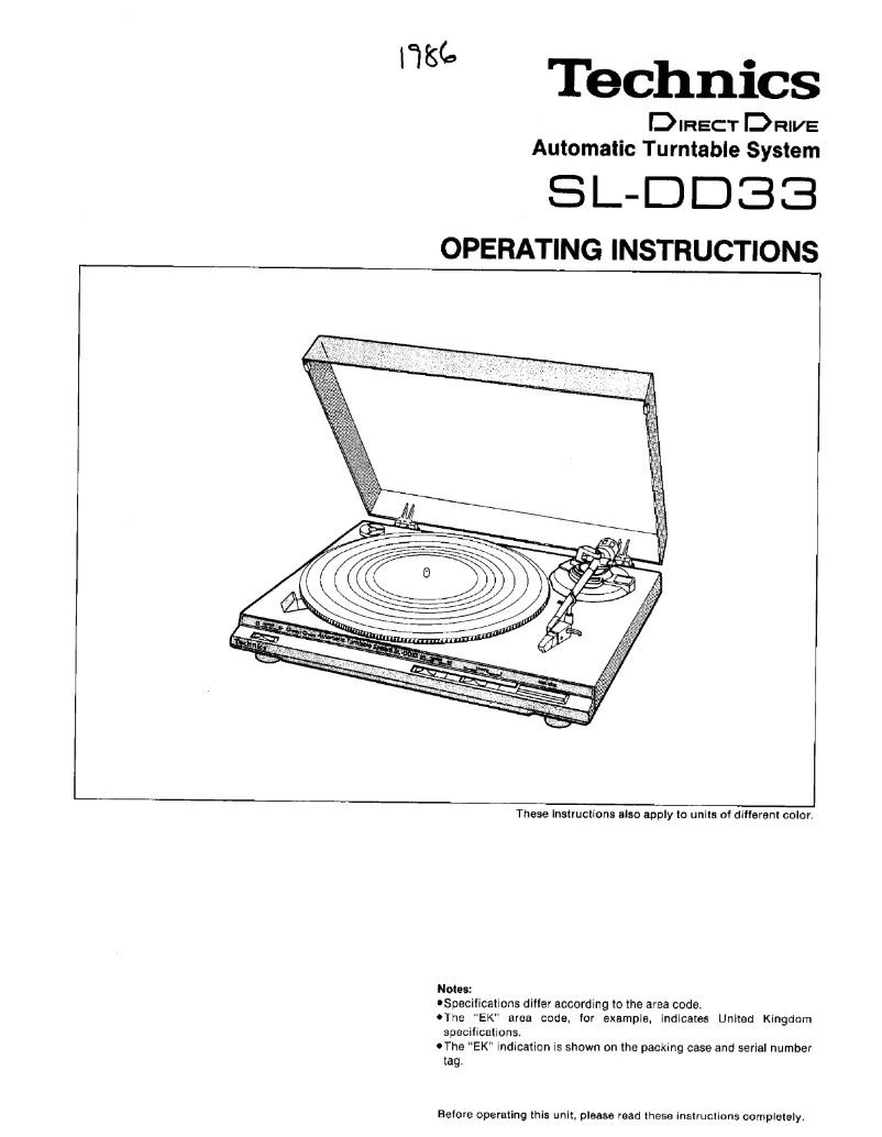 Page n°1 - Manuel utilisateur Technics SL-DD33