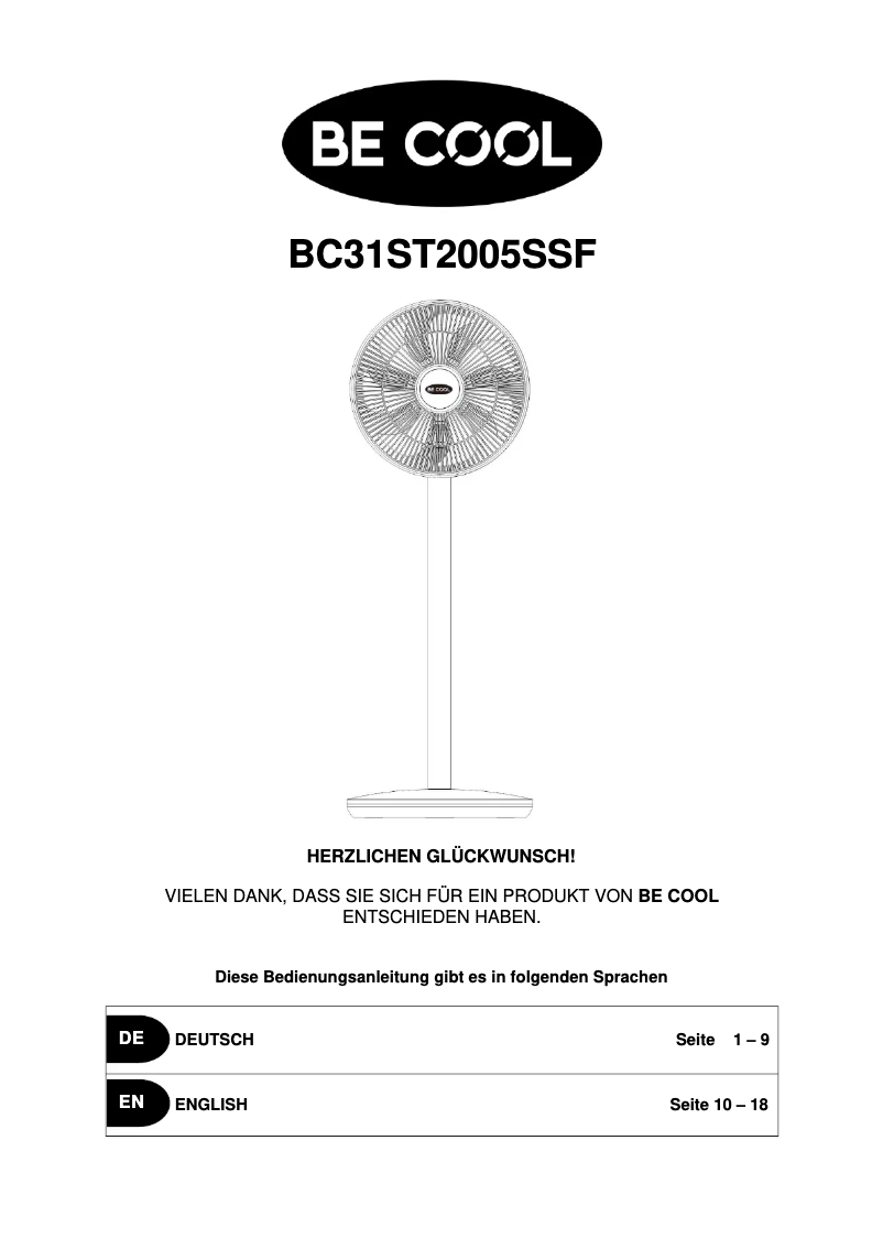 Page 1 de la notice Manuel utilisateur Be Cool BC31ST2005SSF