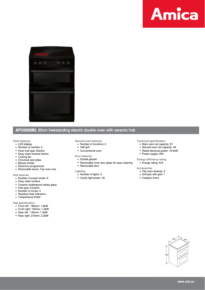 Page n°1 - Fiche technique Amica AFC6550BL