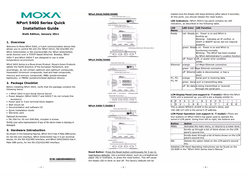 Page 1 de la notice Manuel utilisateur Moxa NPort 5430I