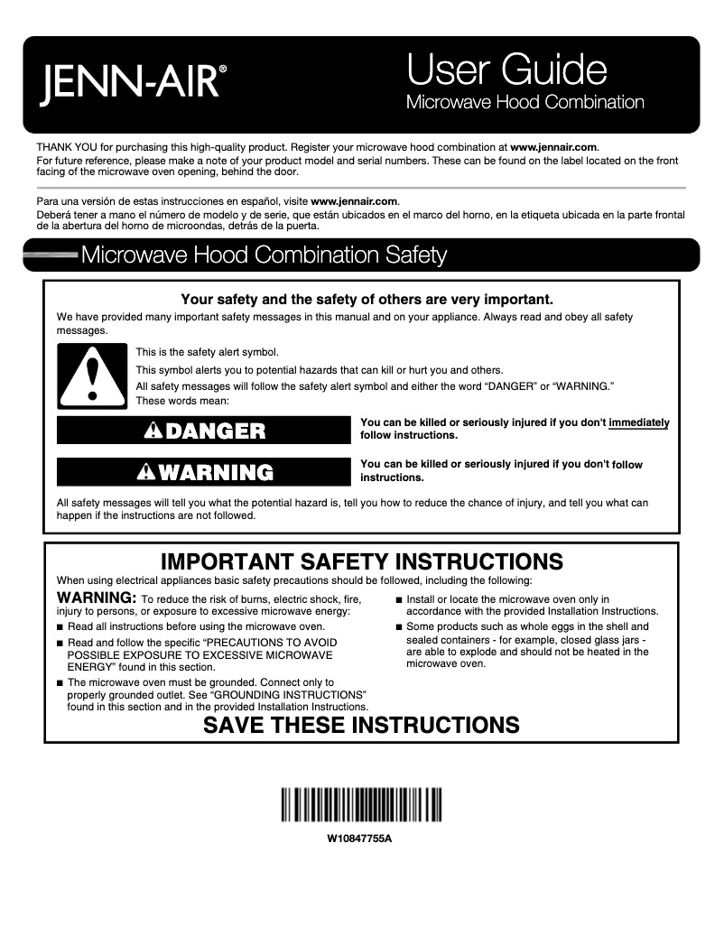 Page 1 de la notice Manuel utilisateur JennAir JMV8208CB