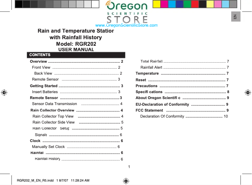 Page 1 de la notice Manuel utilisateur Oregon Scientific RGR202