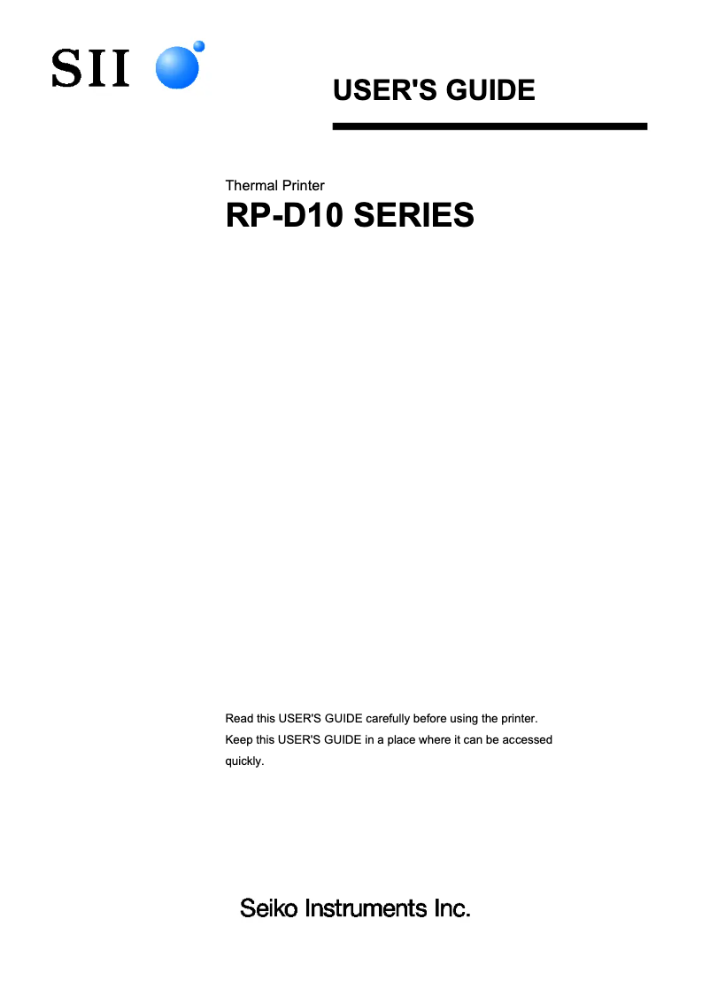 Page n°1 - Manuel utilisateur Seiko RP-D10