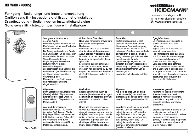 Page n°1 - Manuel utilisateur Heidemann HX Walk 70805