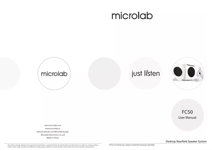 Page n°1 - Manuel utilisateur Microlab FC 50