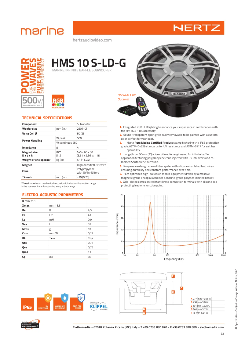 Page 1 de la notice Fiche technique Hertz HMS 10 S-LD-G