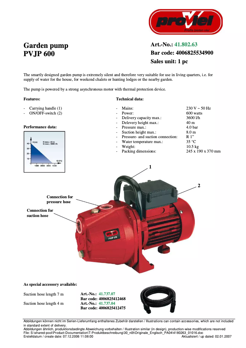 Page 1 de la notice Manuel utilisateur Proviel PVJP 600