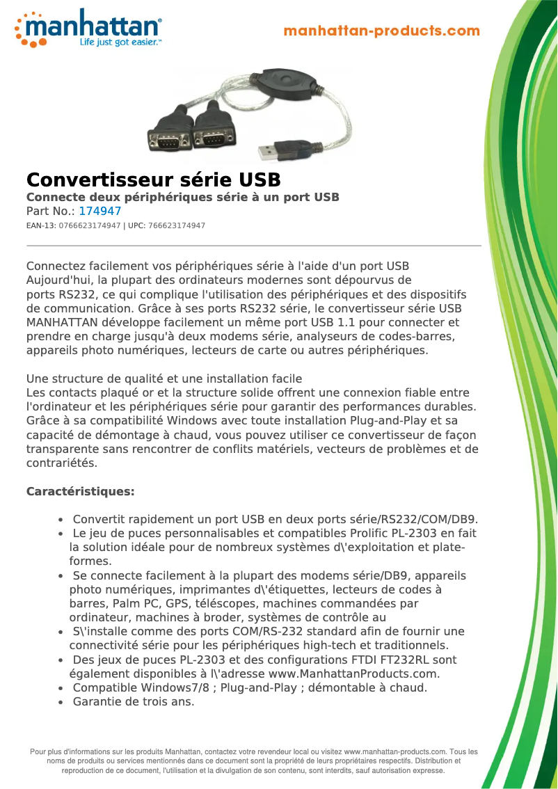 Page 1 de la notice Fiche technique Manhattan 174947