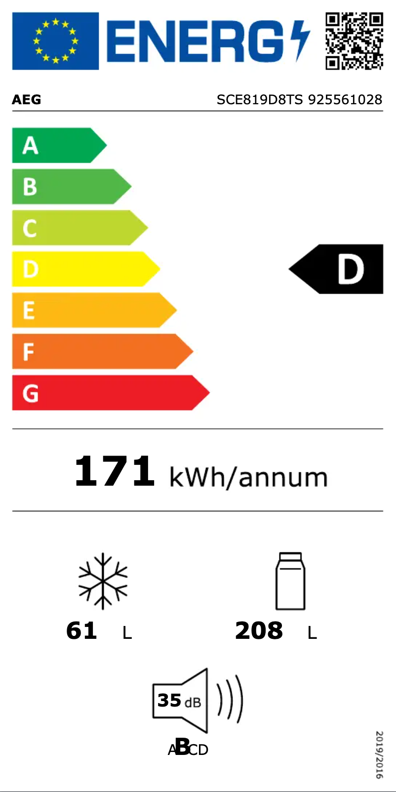 Page n°1 - Label énergétique AEG SCE819D8TS